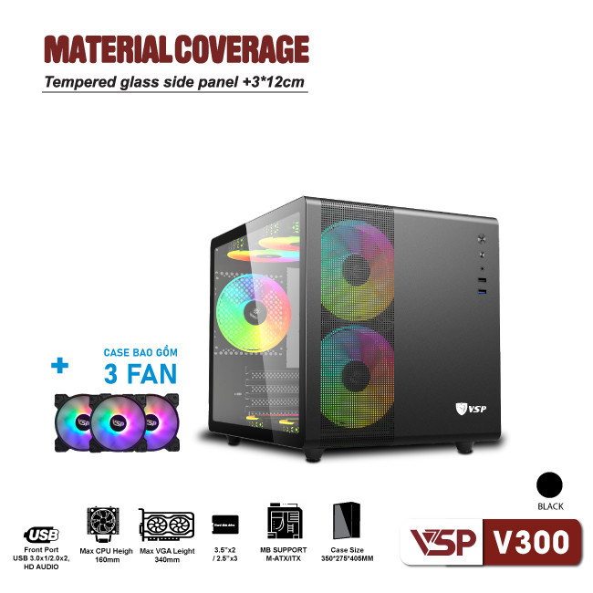 Vỏ Case Máy Tính Gaming V300 - Mini-ATX Đen
