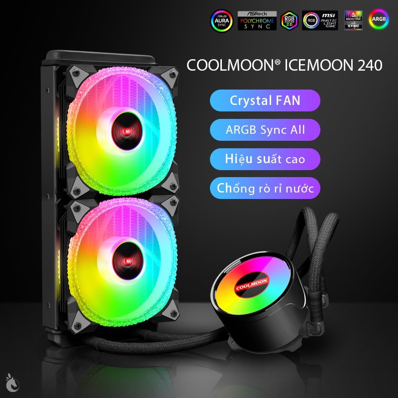 TẢN NHIỆT NƯỚC COOLMOON ICEMOON240 ARGB 2F (Đen)