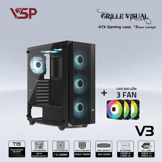 Vỏ case máy tính Gaming Grille visual V3