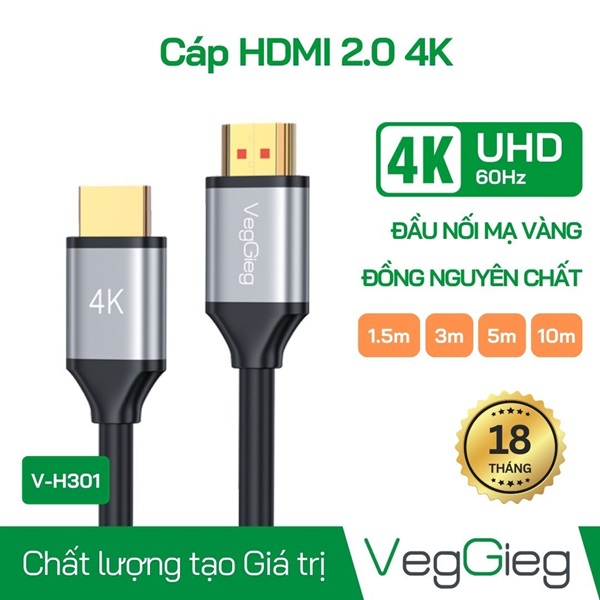 Dây HDMI Veggieg (1.5m - 3m - 5m - 10m)