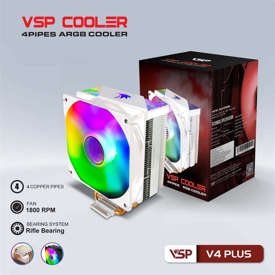 Quạt CPU VSP V4Plus (Trắng)